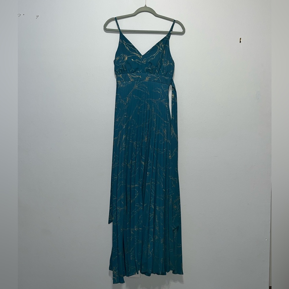 S Jessica Simpson Floral Teal and Gold Floor Length Dress